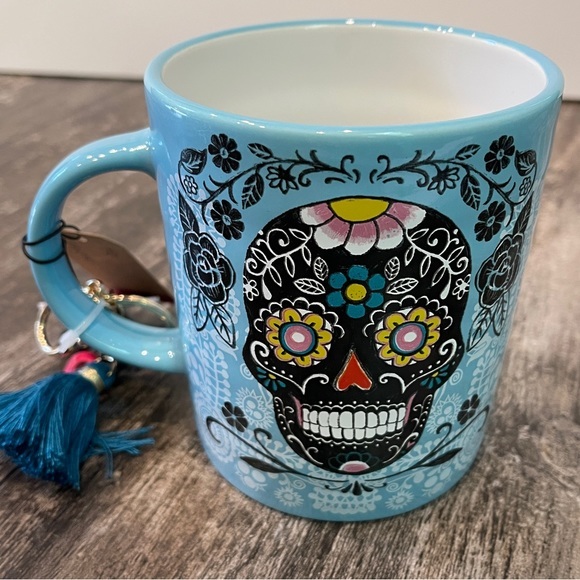 Prima Design 20 oz Sugar Skull Ceramic Mug Halloween Blue Black NEW - Picture 2 of 8